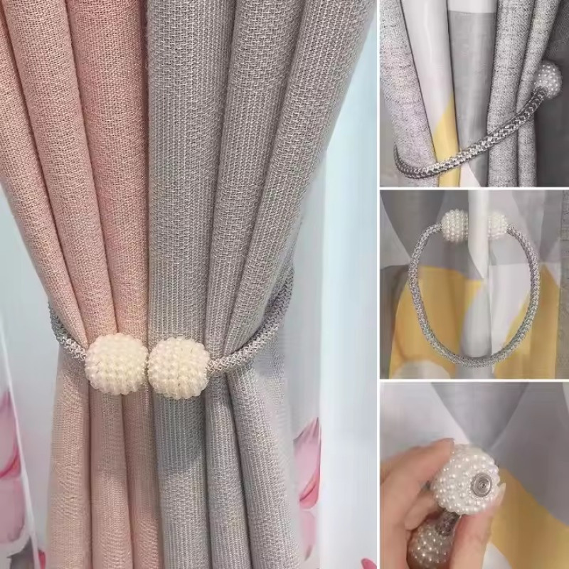 Pearl Magnetic Curtain Clips with Hanging Ball Bucikle=4 PCS